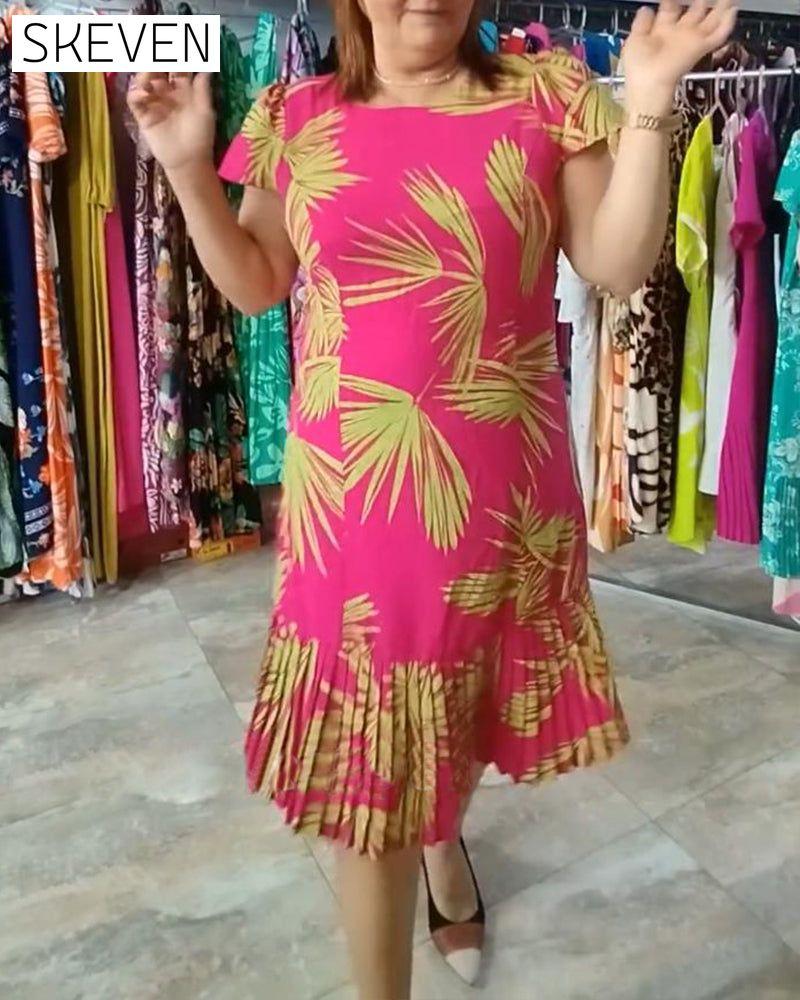 Kurzärmeliges, plissiertes Freizeitkleid