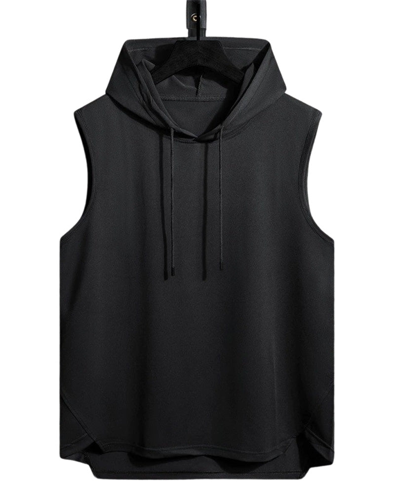 Hooded Drawstring Sleeveless Sports Tank Top