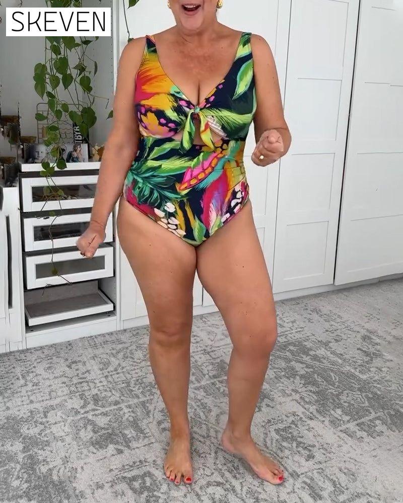 Leaf Print One Piece Swimsuit