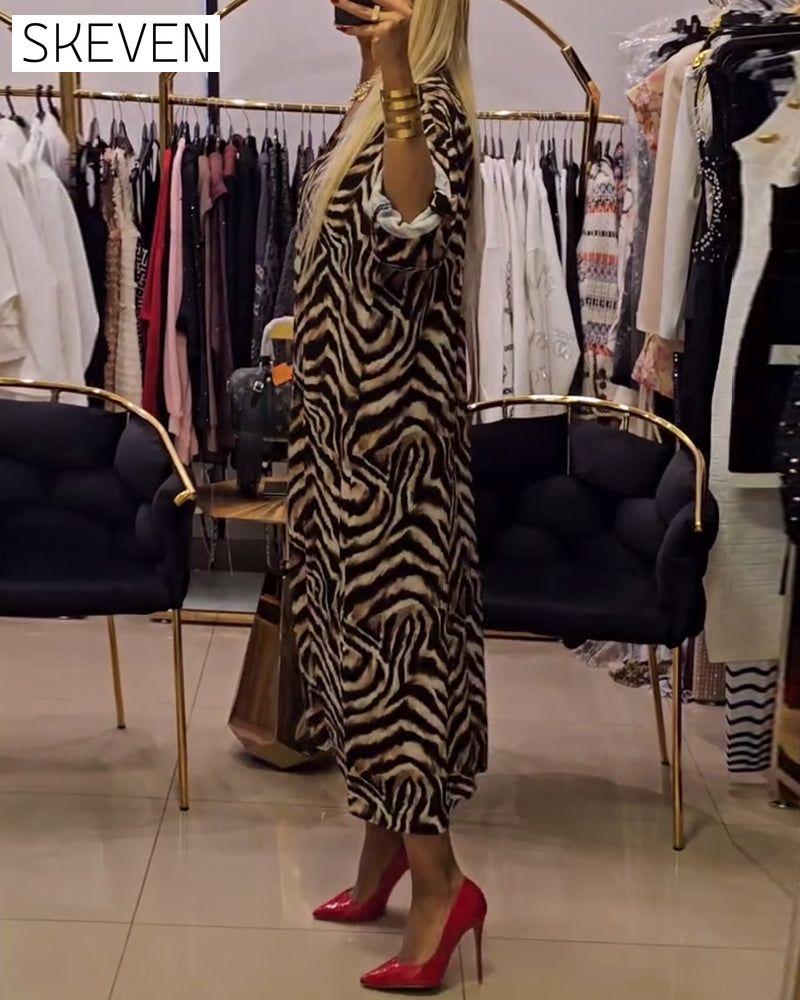 robe décontractée à col en V imprimé zèbre