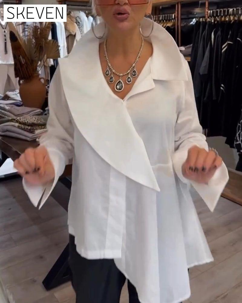 Irregular Lapel Solid Color Shirt
