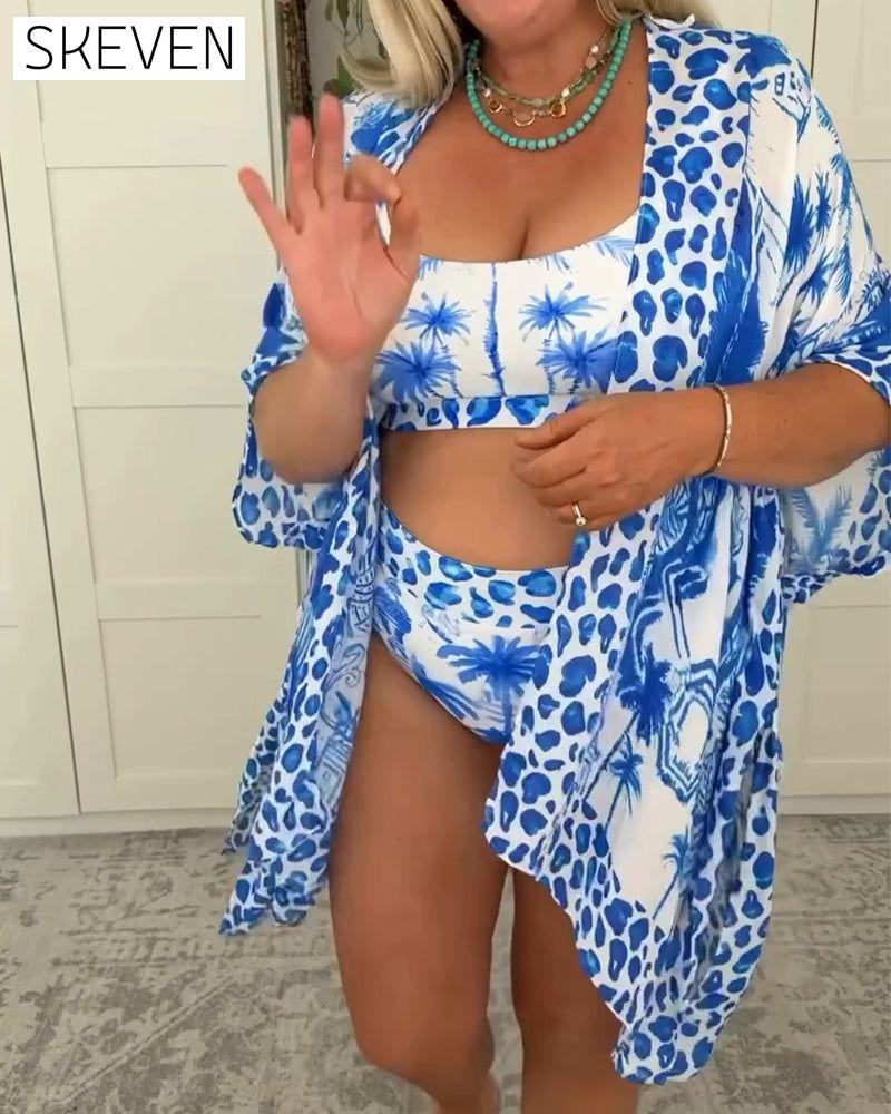 Maillot de bain trois pièces imprimé avec protection solaire