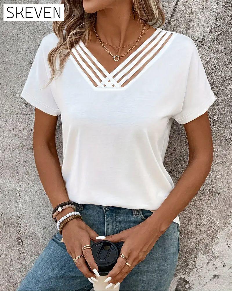 Versatile Crossover V-Neck Short Sleeve T-Shirt