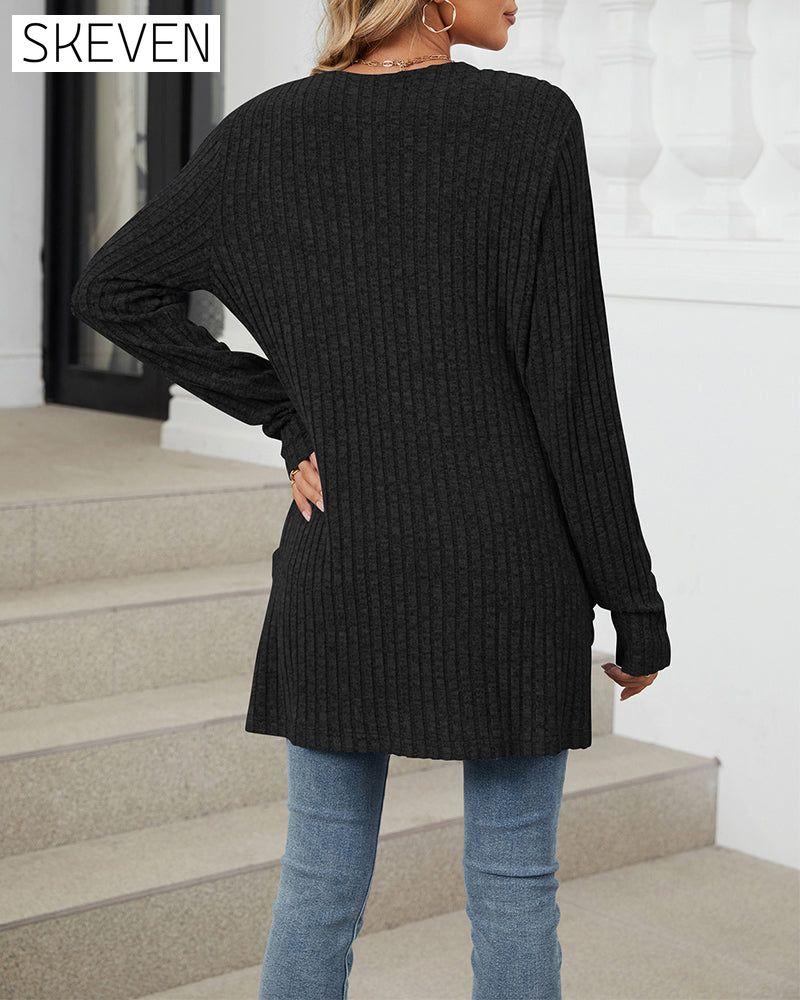 Casual solid color pocket long sleeve cardigan