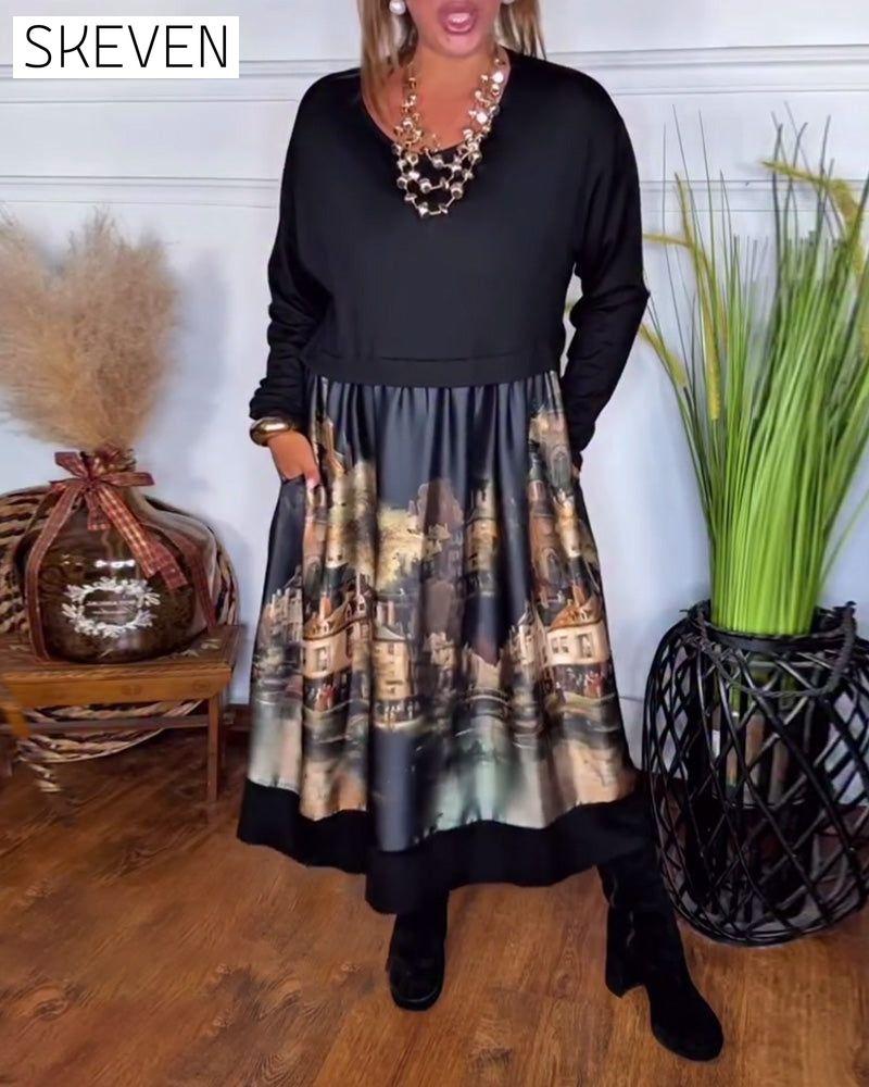 Lässiges, bedrucktes Langarmkleid