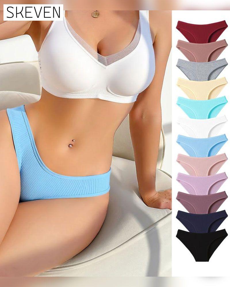 Ladies'  Breathable Vertical Striped Texture Feel Comfortable Fashionable Mid-Waist Brief