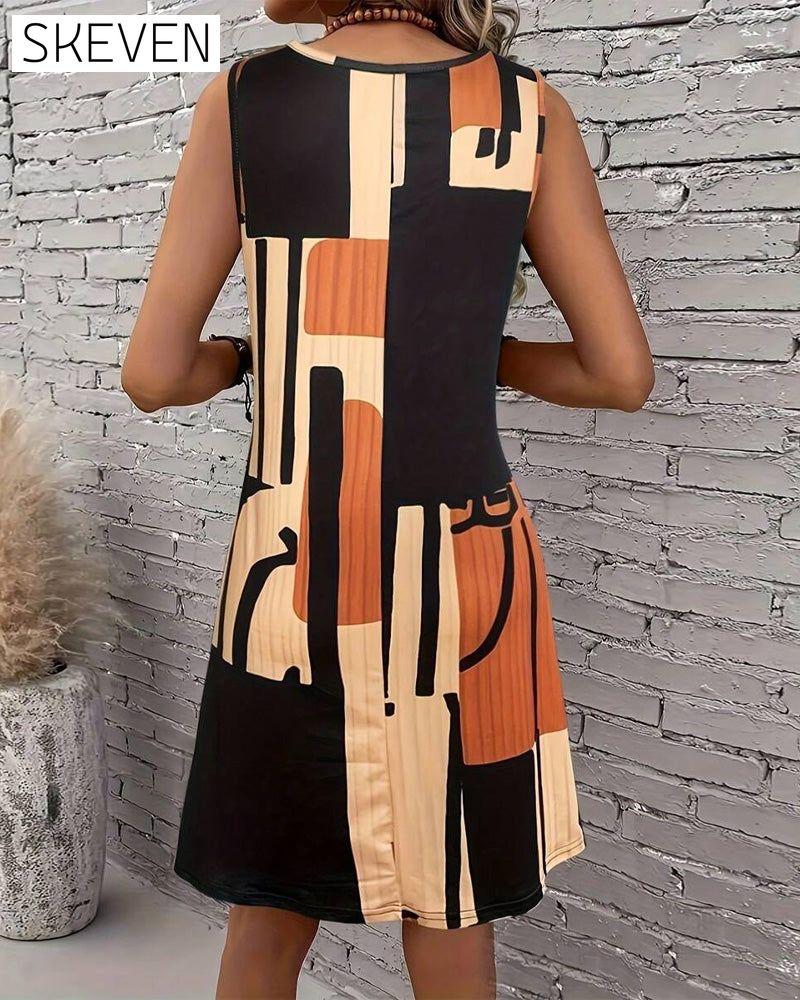 Ärmelloses Kleid mit Rundhalsausschnitt und Retro-Print