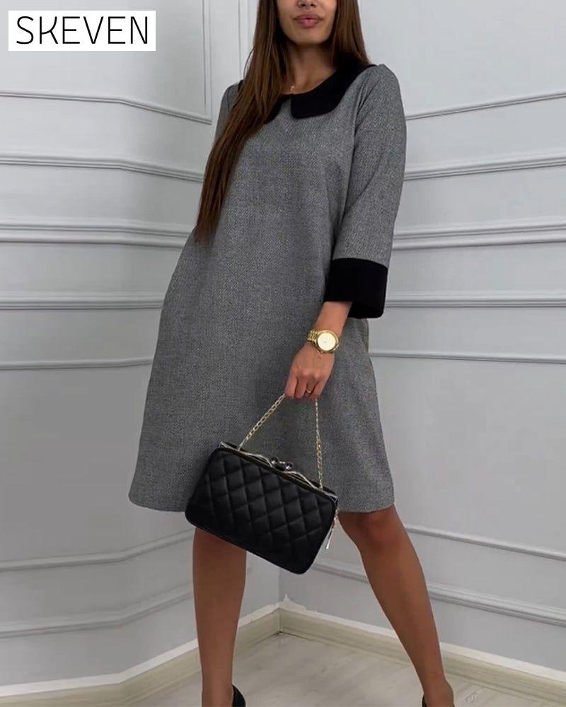 Casual Pocket Dress with Peter Pan Collar
