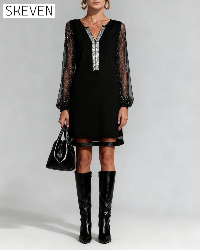 Elegant V-Neck Rhinestone Dress