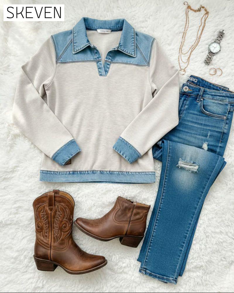 Modisches Sweatshirt mit farblich abgesetztem Revers