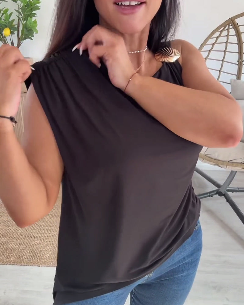 Shell Decor Asymmetric Sleeveless Tank Top