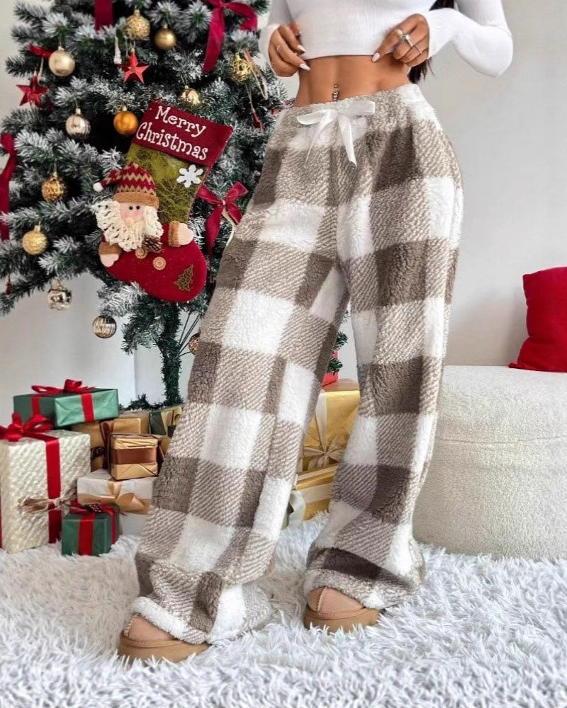 Plaid Drawstring Long Pants