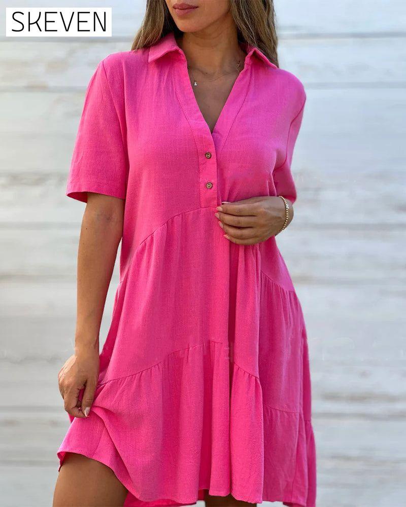 Kleid in Unifarbe mit bequemem Reversknopfverschluss