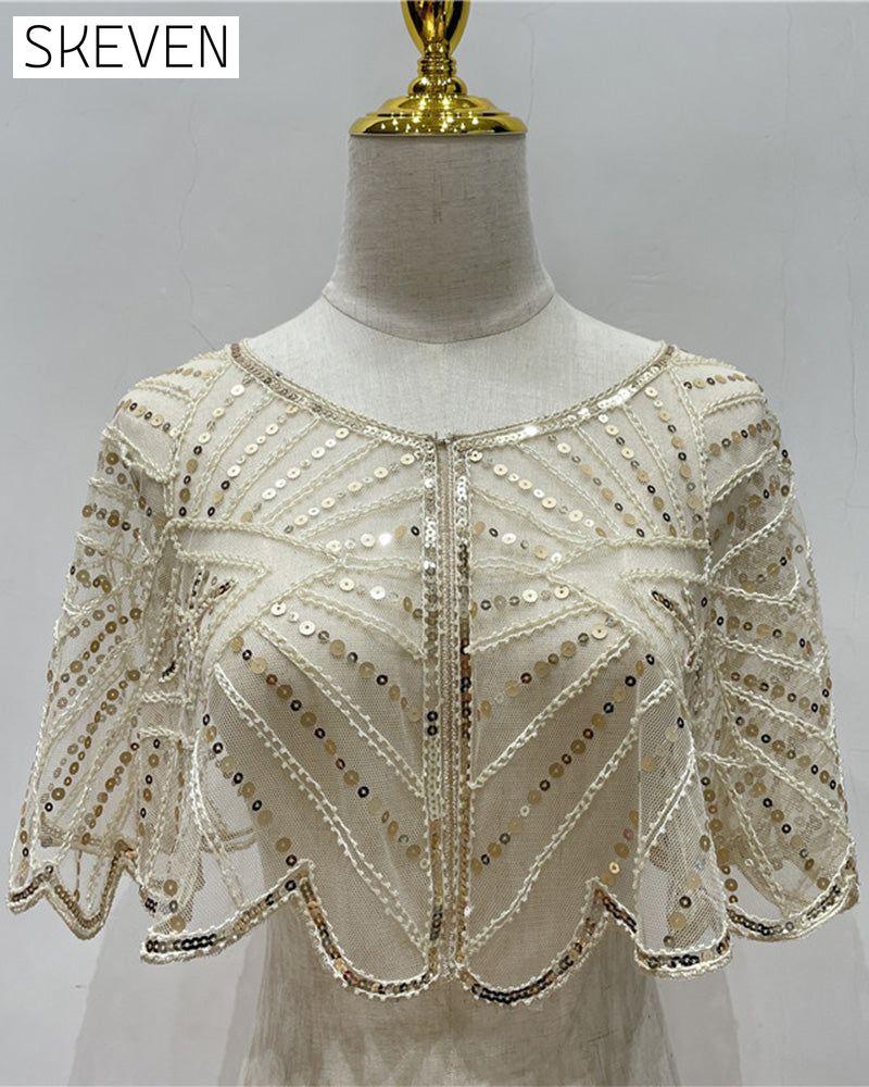 Châle vintage en dentelle orné de perles