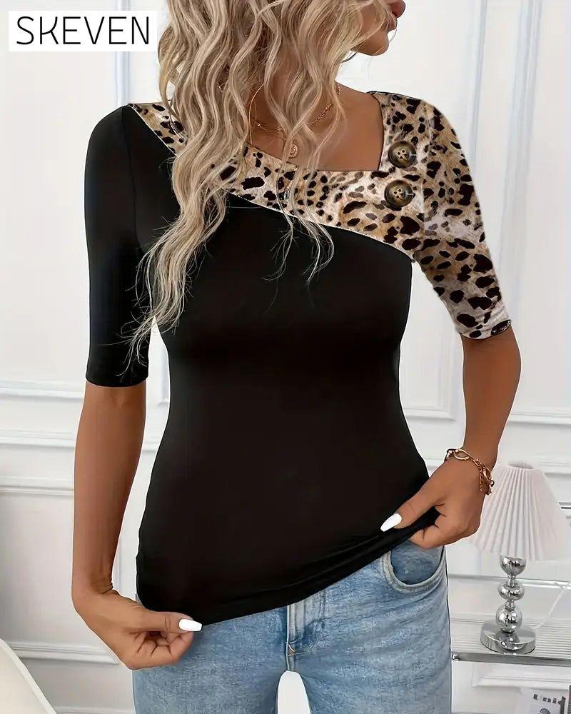Leopard Print Contrast T-Shirt