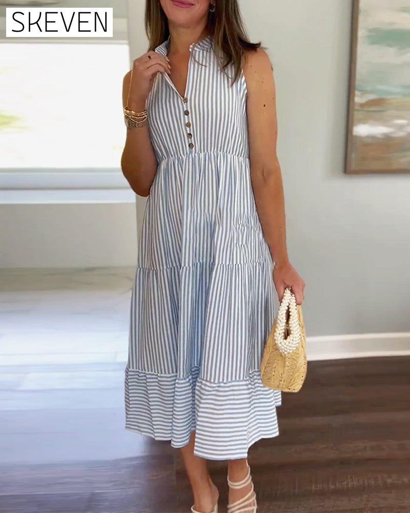 Ärmelloses Kleid mit Nadelstreifenmuster und Knöpfen