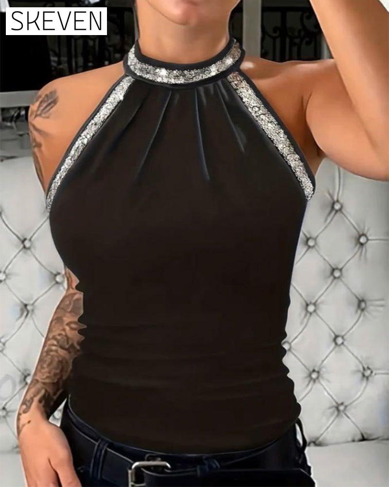 Elegant Sequined Knit Halter Top