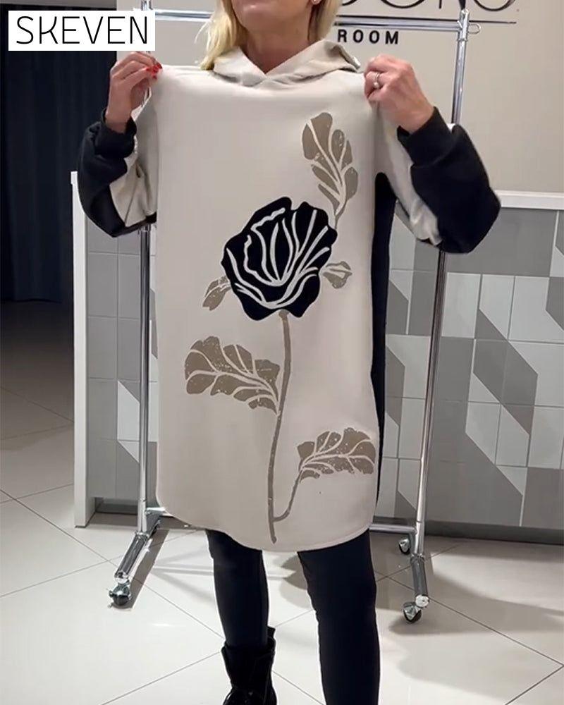 Hooded Color-Block Floral Print Dress