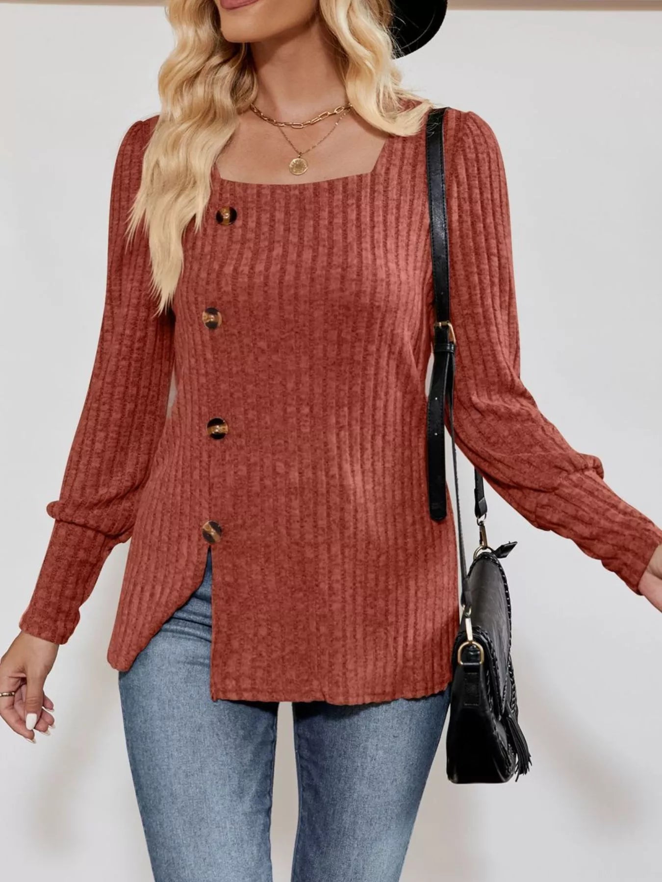 Langärmliges T-Shirt mit Rippstrickschlitz
