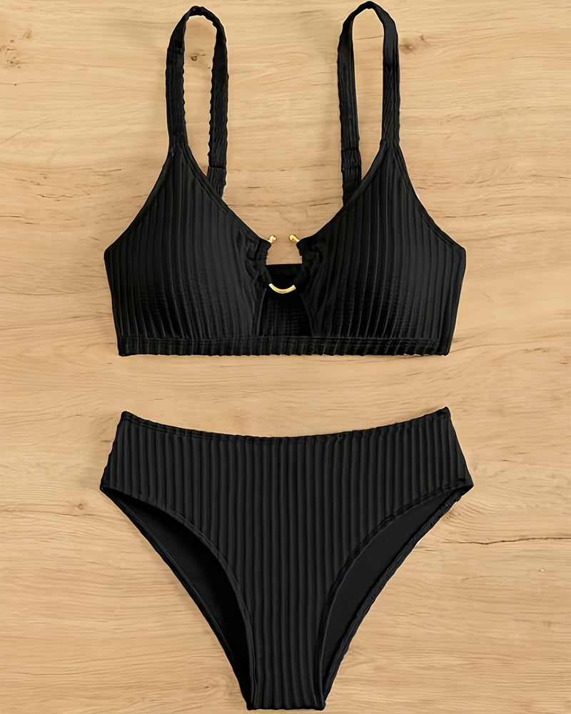 Solid-Color Cutout Two-Piece Bikini