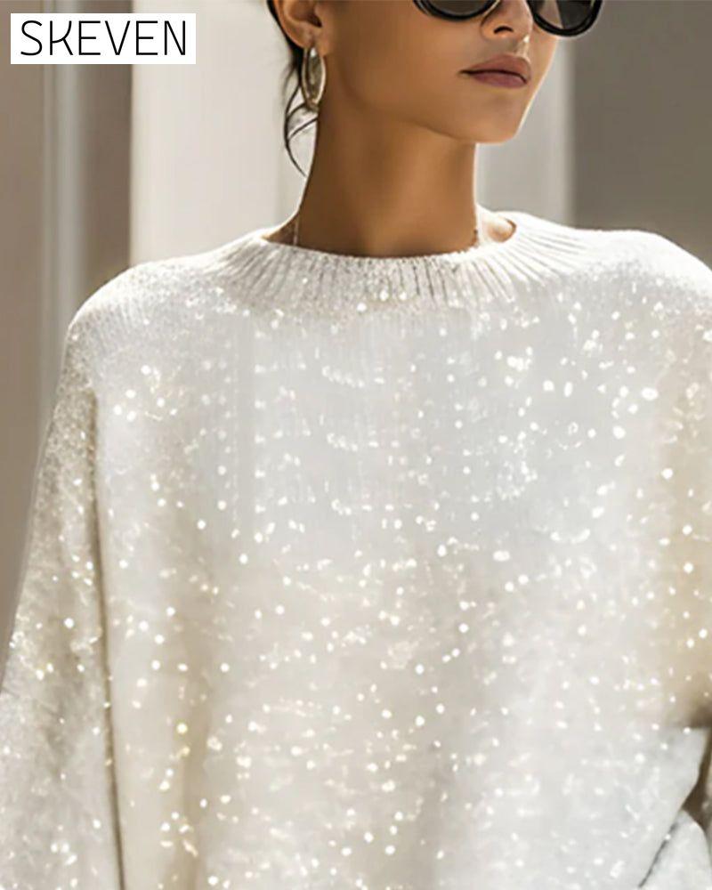 Irregular Sequined Long-Sleeved Jumper