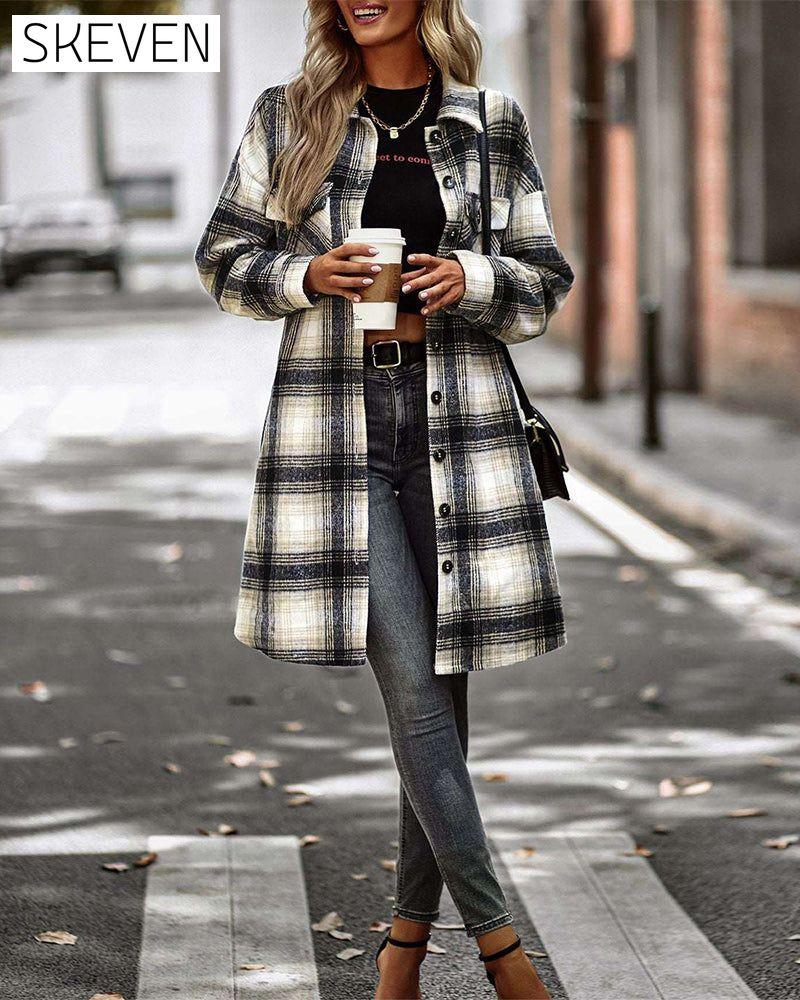 Casual plaid print pocket shirt