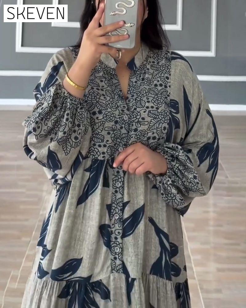 Lässiges bedrucktes Langarmkleid