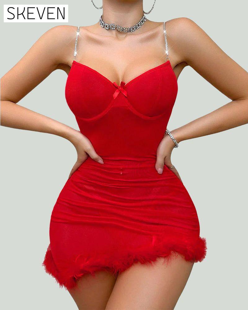 Sexy durchsichtiges, figurbetontes Nachthemd-Set mit Strumpfhaltern 