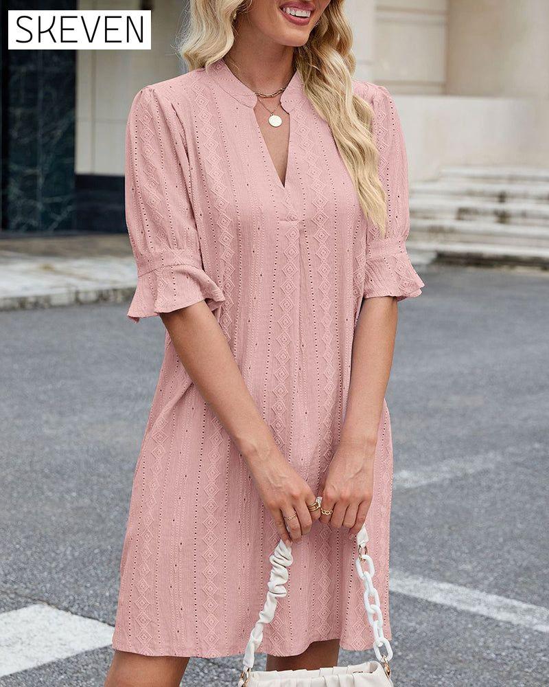Solid Color V-Neck Dress