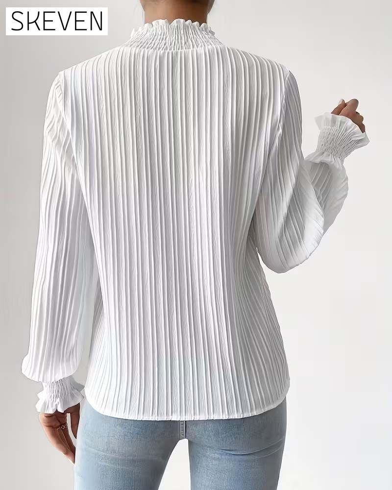 Long-Sleeved French-Style Ruffled Blouse