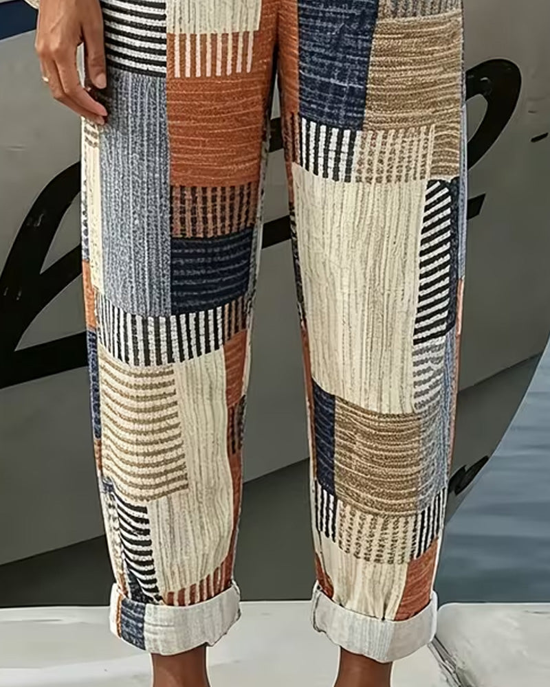 Line Contrast Casual Pants