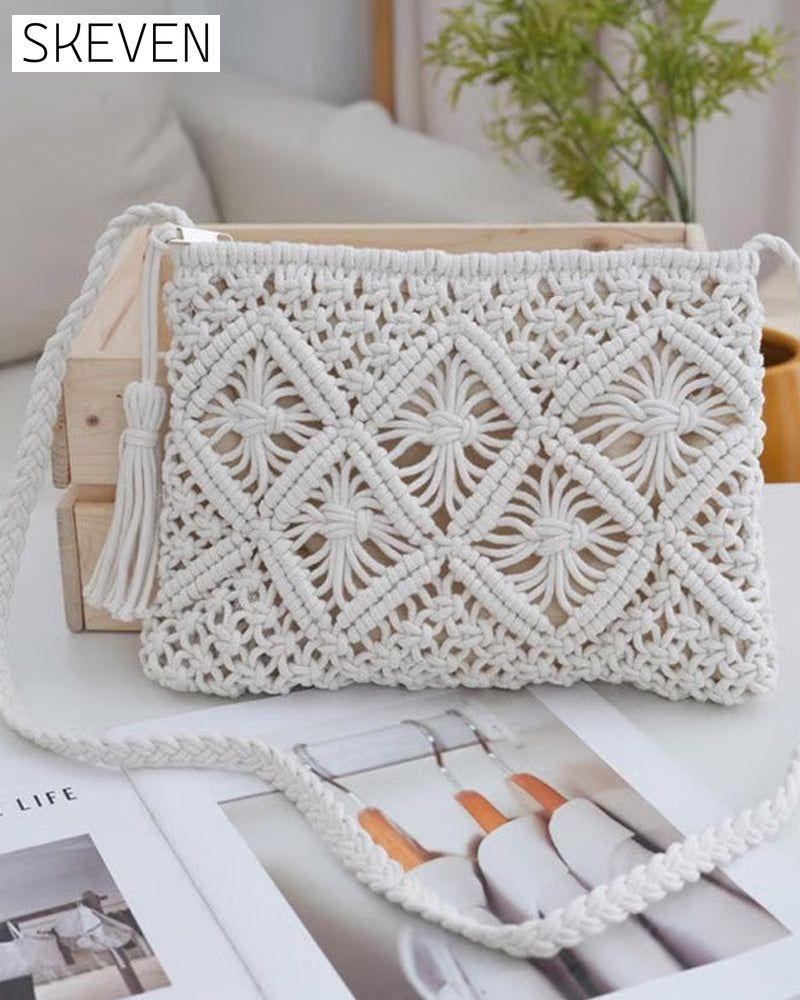 🏆Flash Sale⚡Minimalist Tassel Women's Clutch – Retro Cotton Rope Woven Bag, Summer Vacation Boho Beach Purse