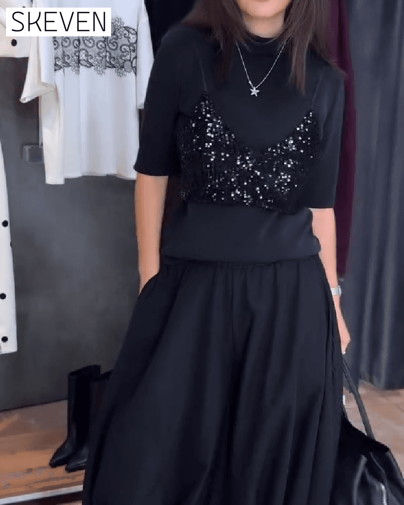 Trendy Short-Sleeved Patchwork Top