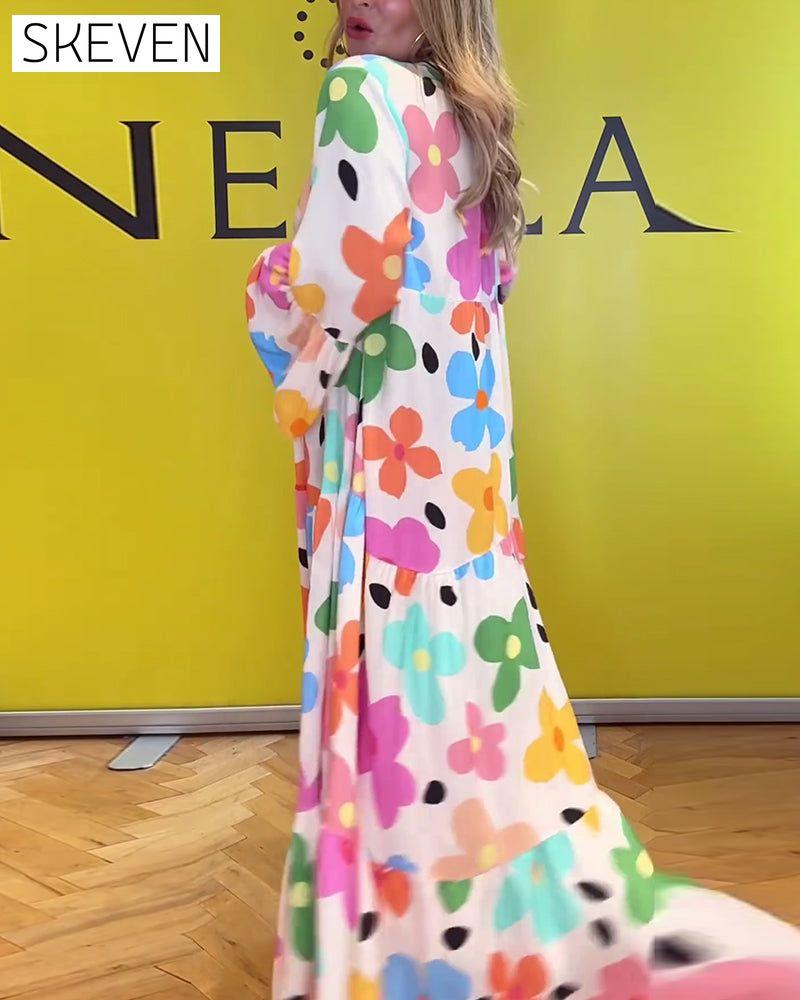 robe décontractée à manches cloche et imprimé floral coloré