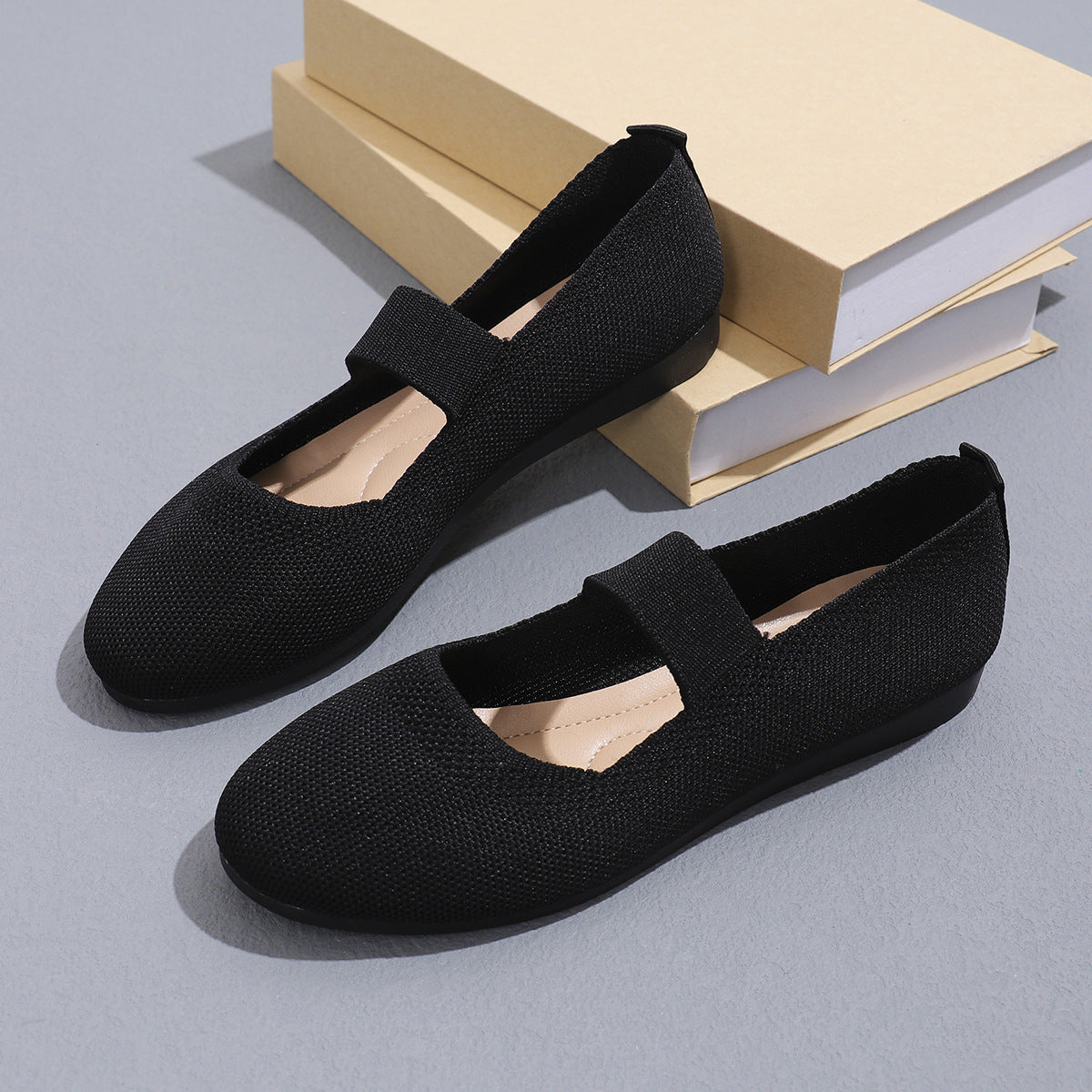 Women's Flat Bottom Pumps Round Toe Shallow Mouth Low-top Slip-on Flyknit