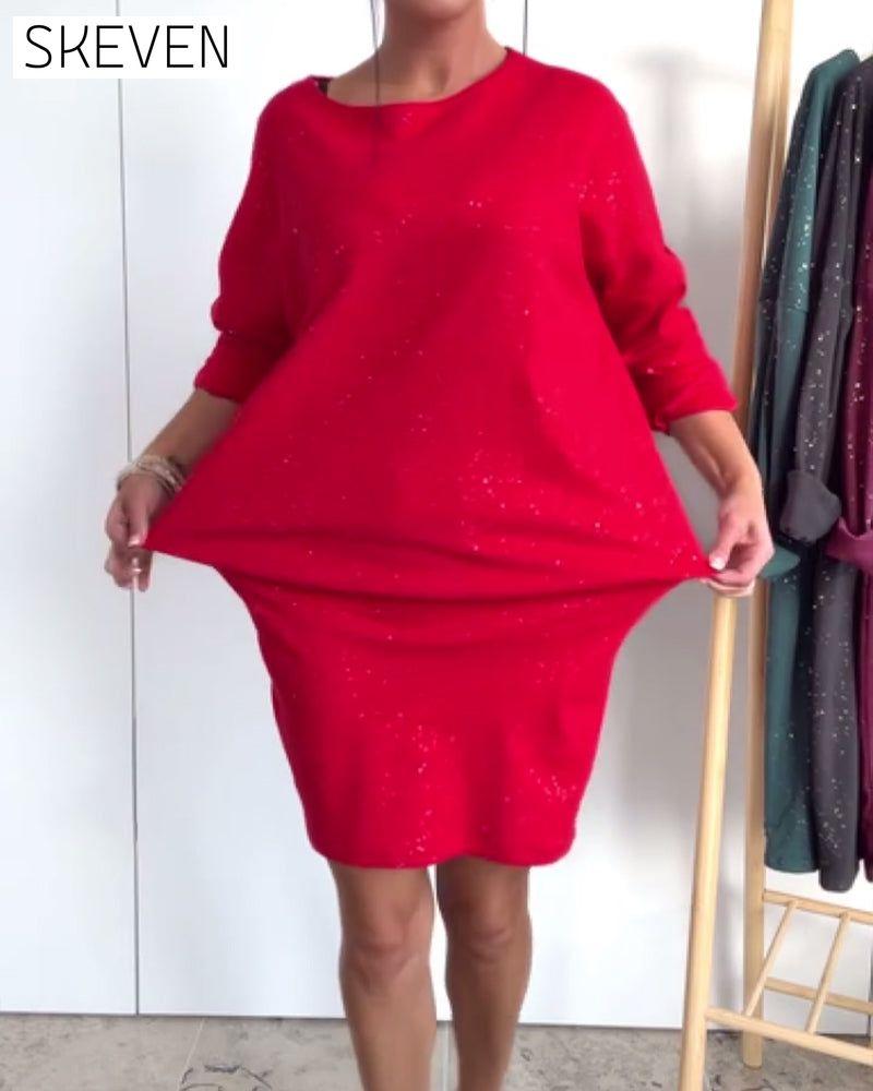 Robe de mode à col rond et fines paillettes