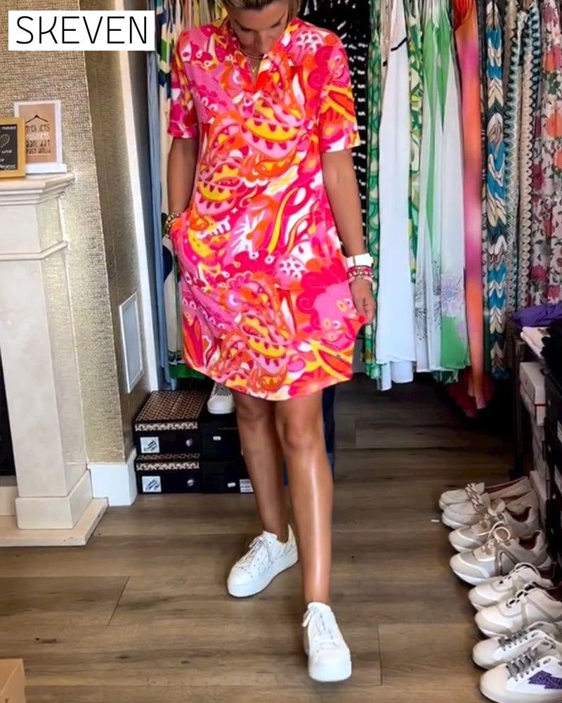 robe à manches courtes imprimée avec poches