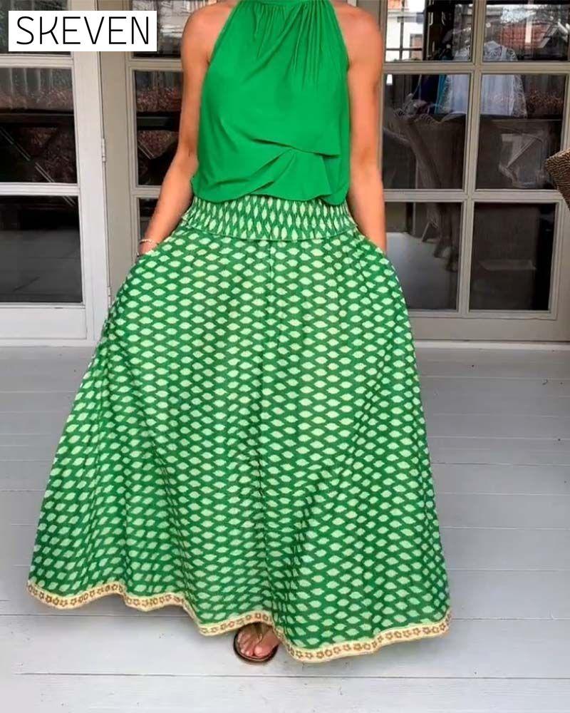 Printed vacation style mid-waist skirt skirts spring summer
