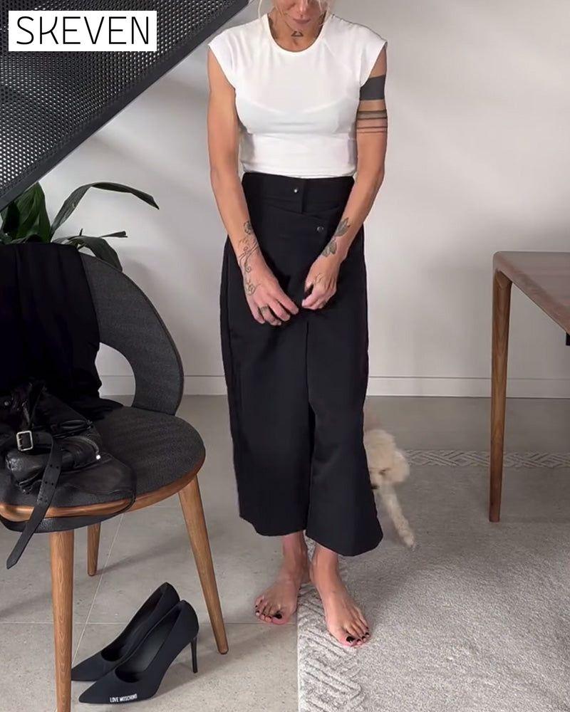 Simple solid color asymmetric casual pants