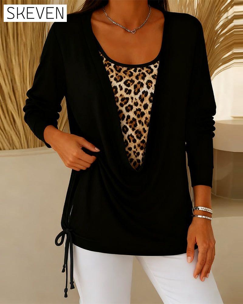 Faux T-shirt deux pièces à lacets imprimé léopard