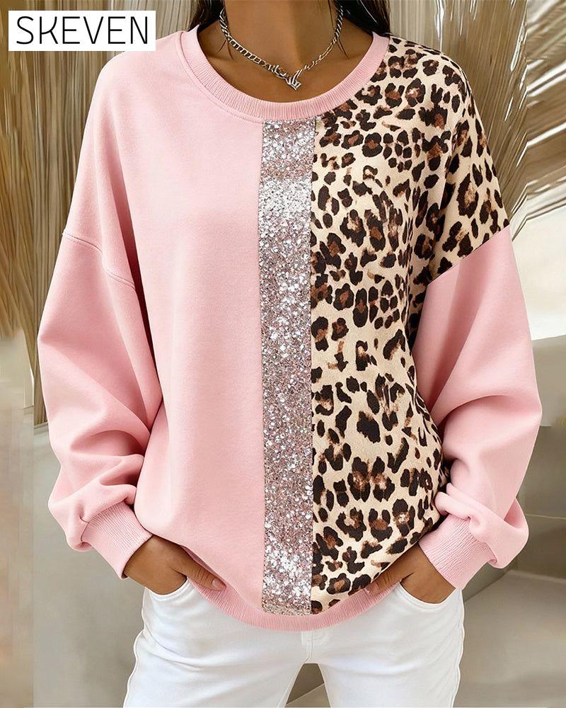 Long-Sleeved Leopard Print Loose Sweatshirt