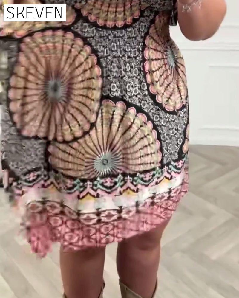 Deep V printed resort dress boho dresses summer