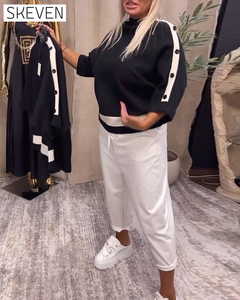 Colorblock button-down sweater