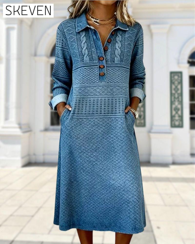 Modisches Kleid mit halber Knopfleiste und Revers