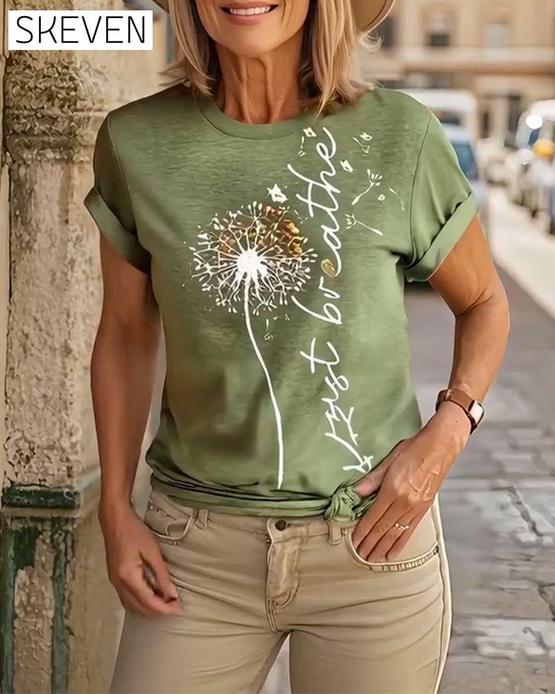 Kurzarm-T-Shirt mit Löwenzahnmuster