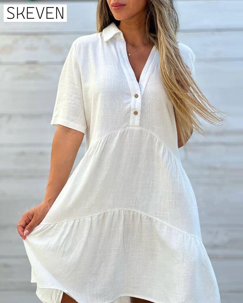 Kleid in Unifarbe mit bequemem Reversknopfverschluss
