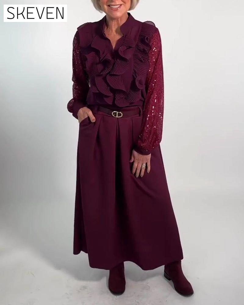 Fashionable Solid Color Ruffled Blouse