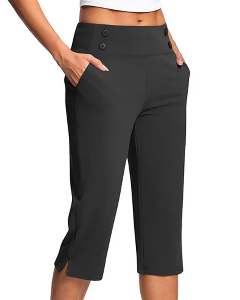 Button Waist-Cinched Slim Casual Pants