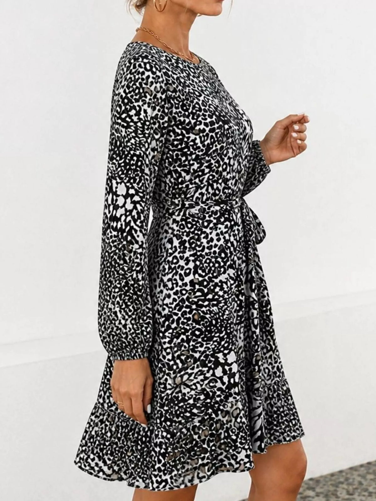Animal Print Round Neck Mini Dress