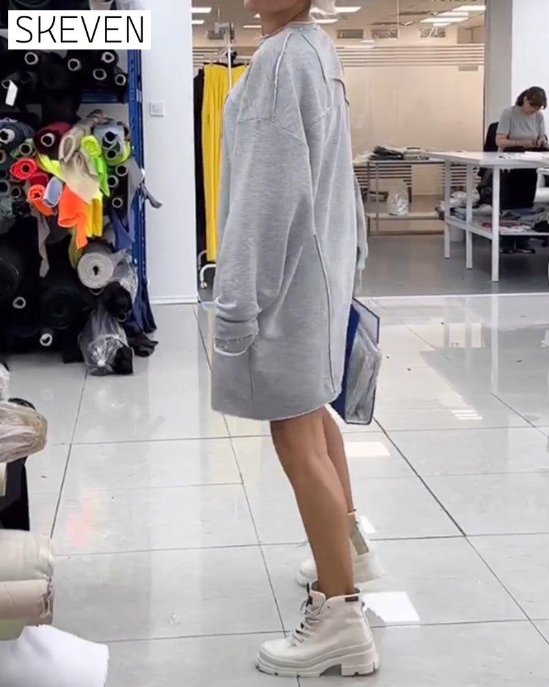 Round Neck Casual Shift Dress